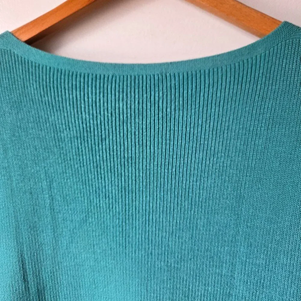 EUC DESIGNER LAFAYETTE 148 TEAL BOATNECK BOXY RELAXED SWEATER TOP SIZE M